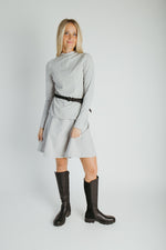 The Leah Mock Neck Blouse in Heather Grey