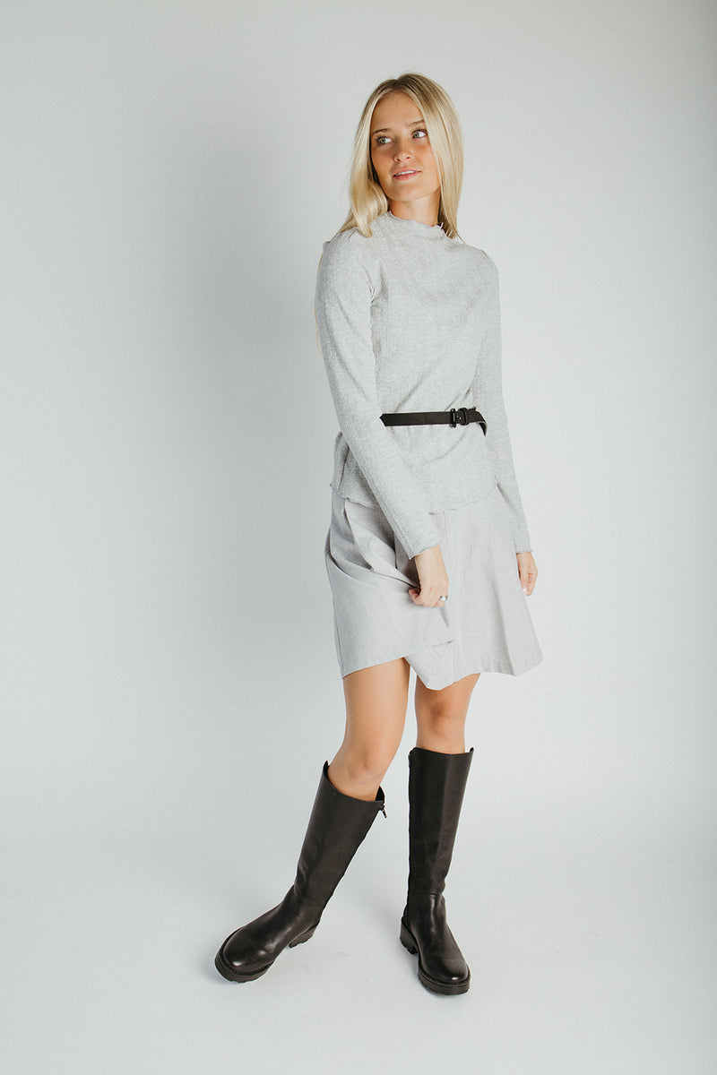 The Leah Mock Neck Blouse in Heather Grey