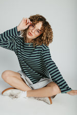 The Quigley Striped Boat Neck Tee in Navy + Green