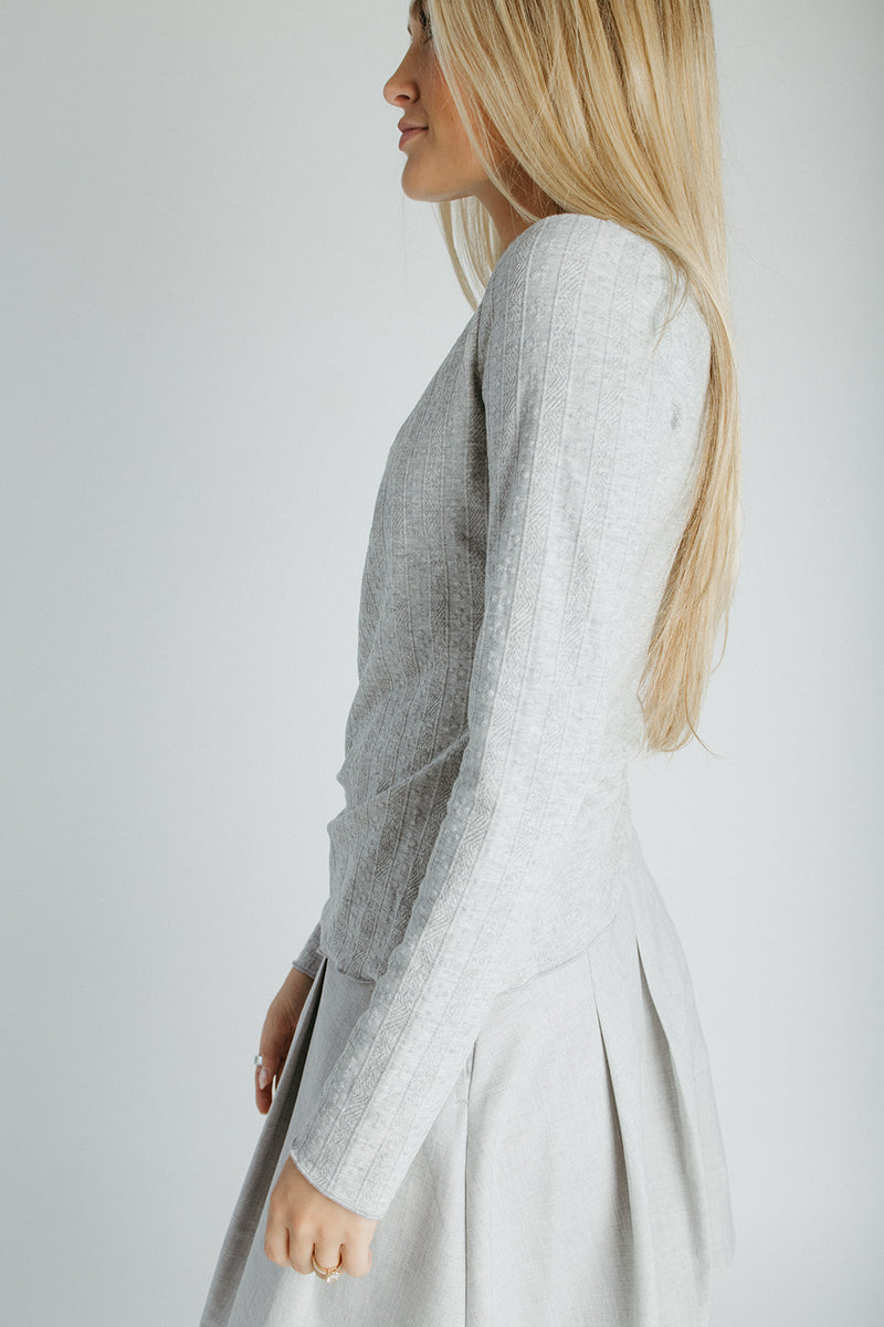 The Leah Mock Neck Blouse in Heather Grey
