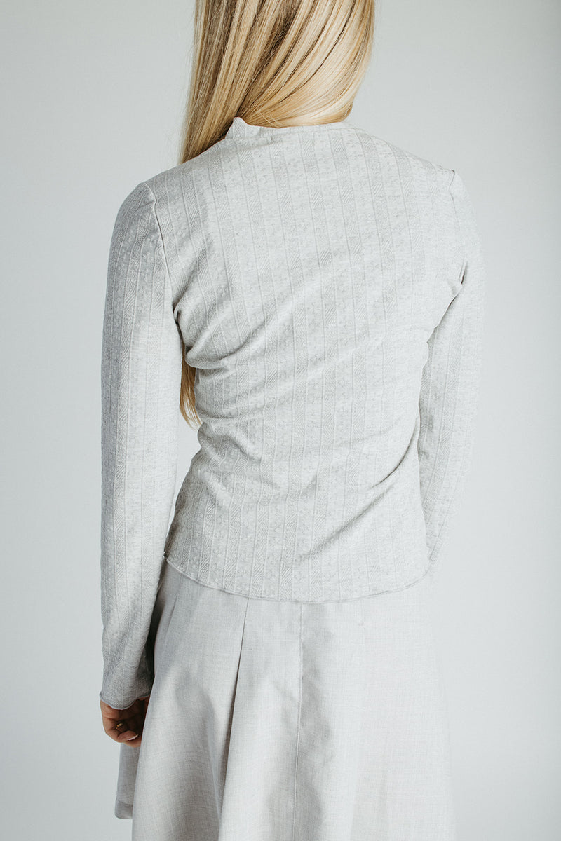 The Leah Mock Neck Blouse in Heather Grey