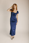 The Bryner Satin Maxi Dress in Navy