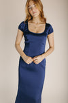 The Bryner Satin Maxi Dress in Navy