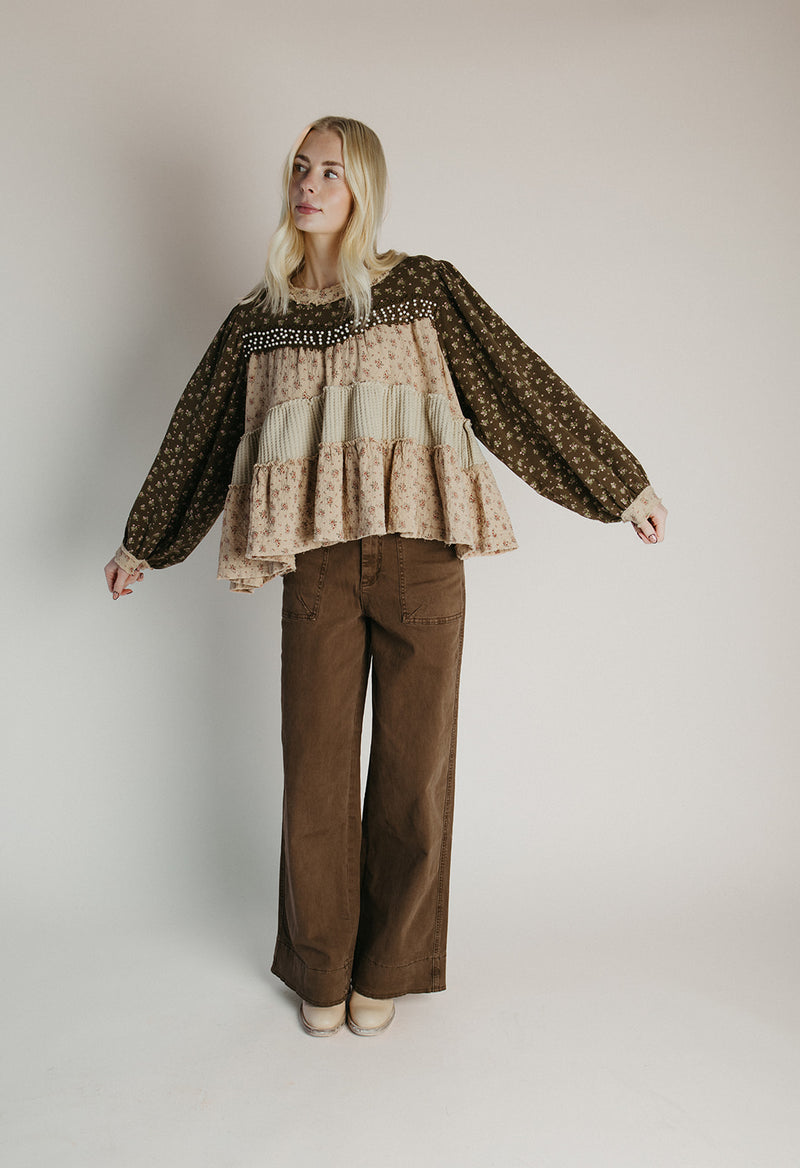 The Teddy Mix Patterned Blouse in Olive