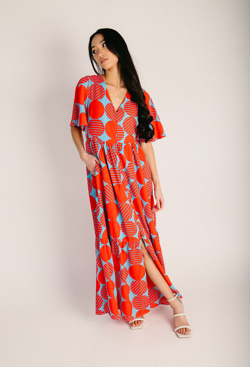 The Pismo Flutter Maxi Dress in Blue + Red  Piper & Scoot