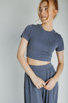 The Leanne Ribbed Lounge Set in Blue