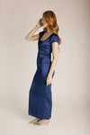 The Bryner Satin Maxi Dress in Navy