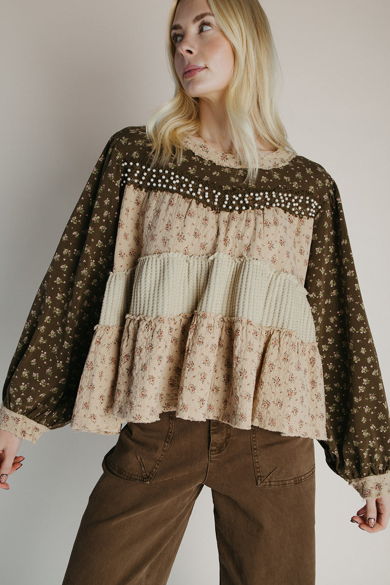The Teddy Mix Patterned Blouse in Olive