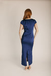 The Bryner Satin Maxi Dress in Navy
