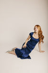 The Bryner Satin Maxi Dress in Navy