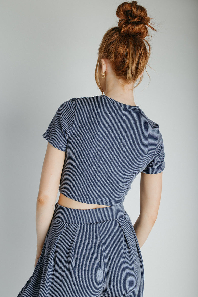 The Leanne Ribbed Lounge Set in Blue