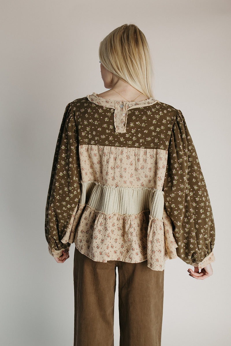 The Teddy Mix Patterned Blouse in Olive