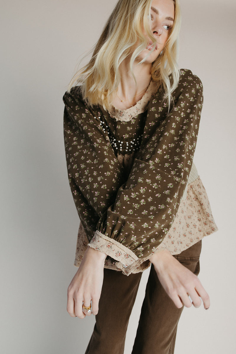 The Teddy Mix Patterned Blouse in Olive