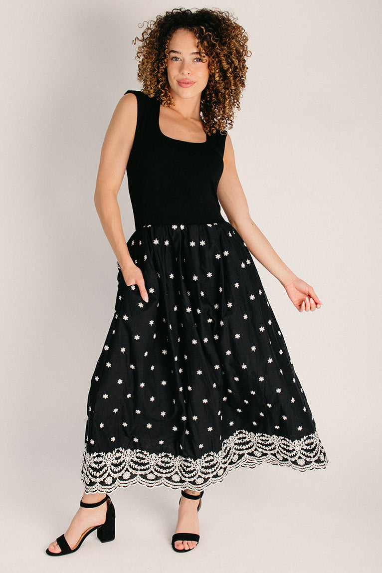 The Wiggins Scoop Neck Embroidered Dress in Black – Piper & Scoot