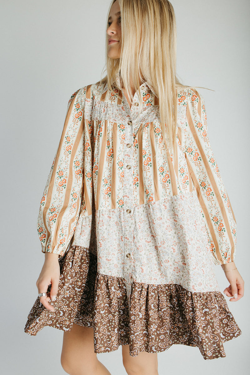 The Rosco Patterned Dress in Brown