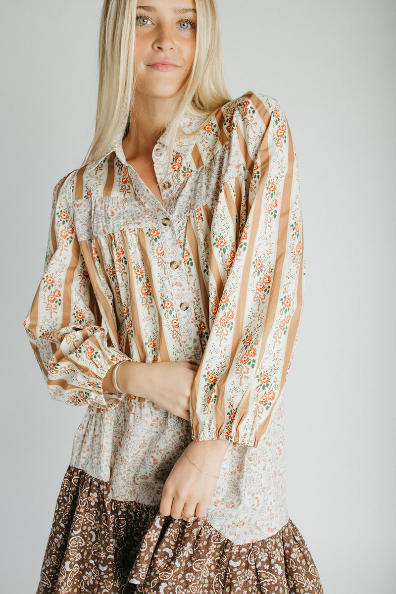 The Rosco Patterned Dress in Brown