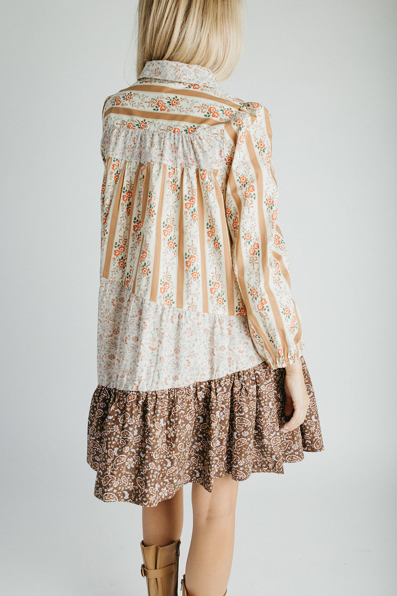 The Rosco Patterned Dress in Brown