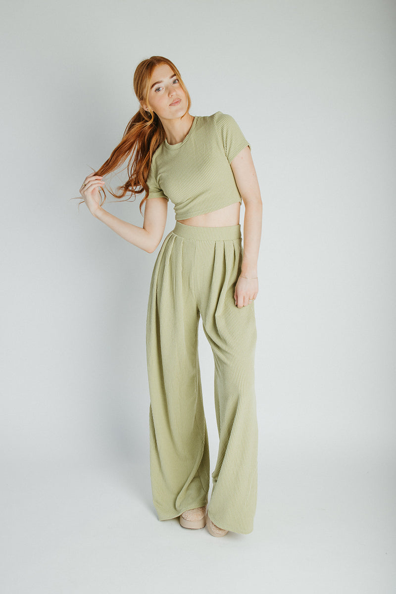 The Leanne Ribbed Lounge Set in Dusty Sage