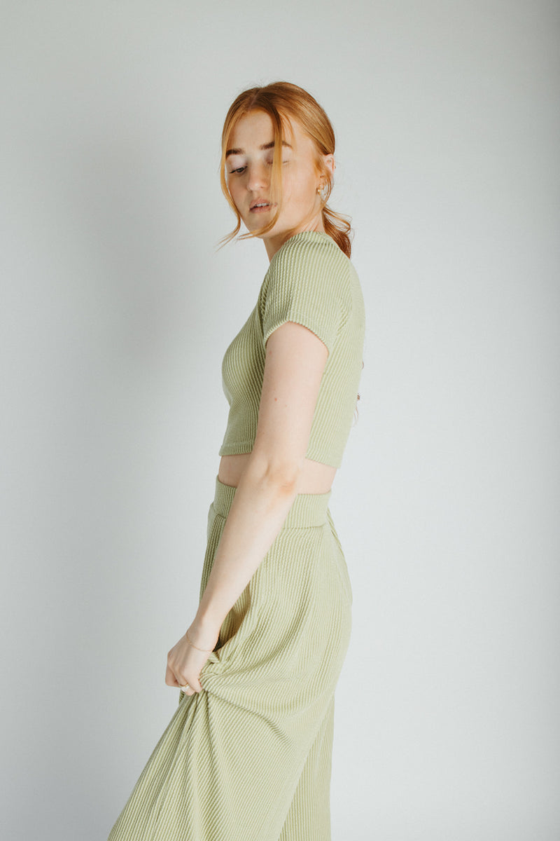 The Leanne Ribbed Lounge Set in Dusty Sage