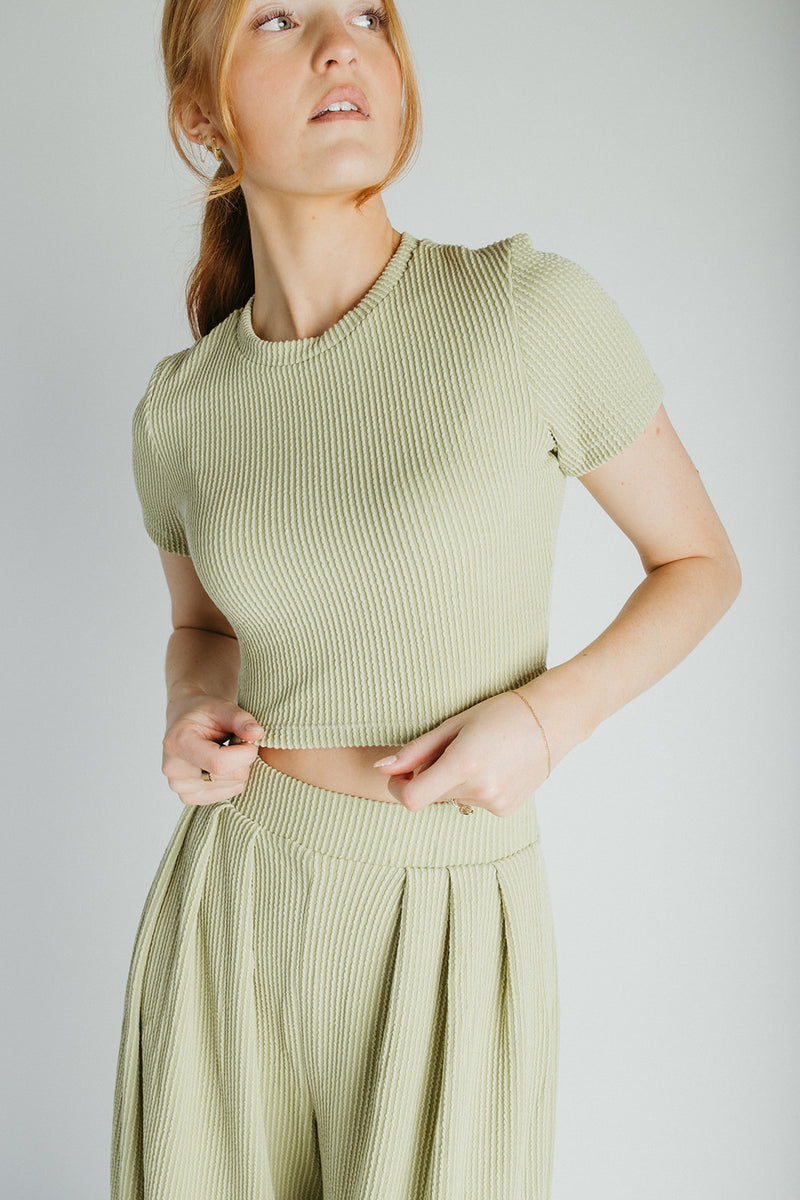 The Leanne Ribbed Lounge Set in Dusty Sage