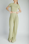 The Leanne Ribbed Lounge Set in Dusty Sage