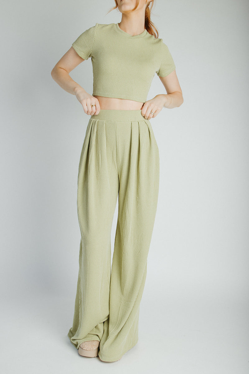 The Leanne Ribbed Lounge Set in Dusty Sage