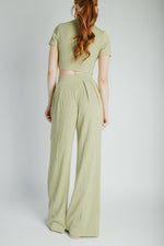 The Leanne Ribbed Lounge Set in Dusty Sage