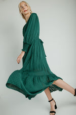The Garvara Swiss Dot Button-Up Maxi Dress in Evergreen