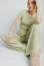 The Leanne Ribbed Lounge Set in Dusty Sage