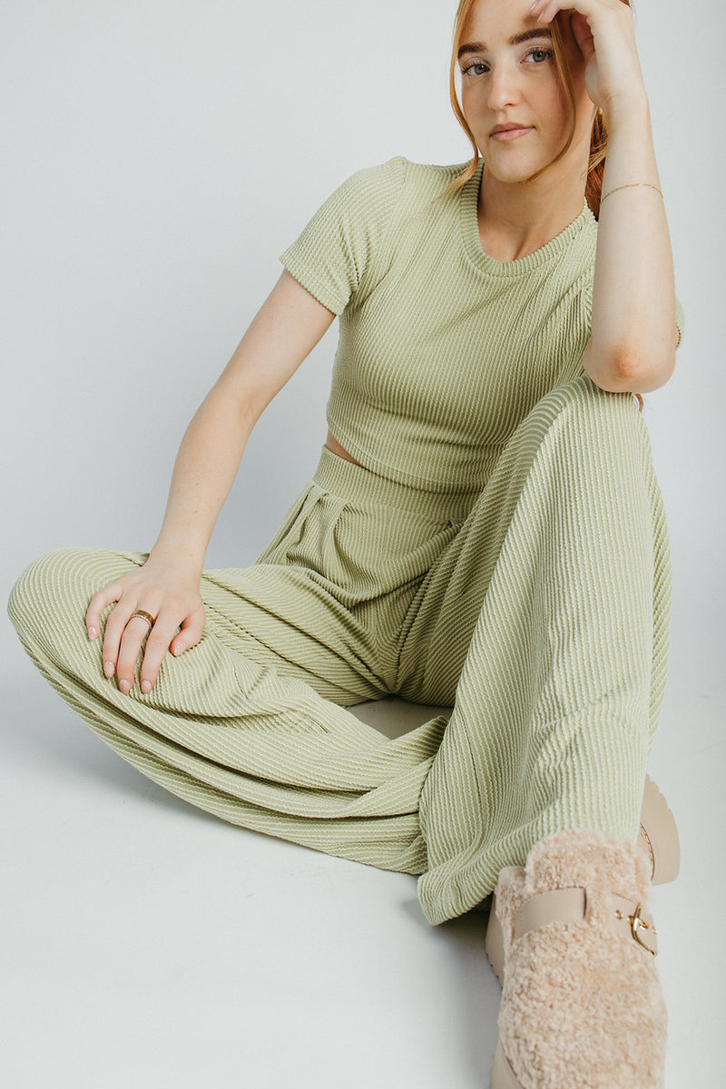 The Leanne Ribbed Lounge Set in Dusty Sage