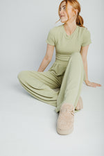 The Leanne Ribbed Lounge Set in Dusty Sage