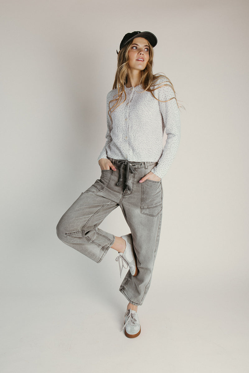 The Marlie Polka Dot Knit Cardigan in Heather Grey