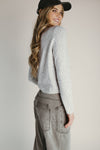 The Marlie Polka Dot Knit Cardigan in Heather Grey