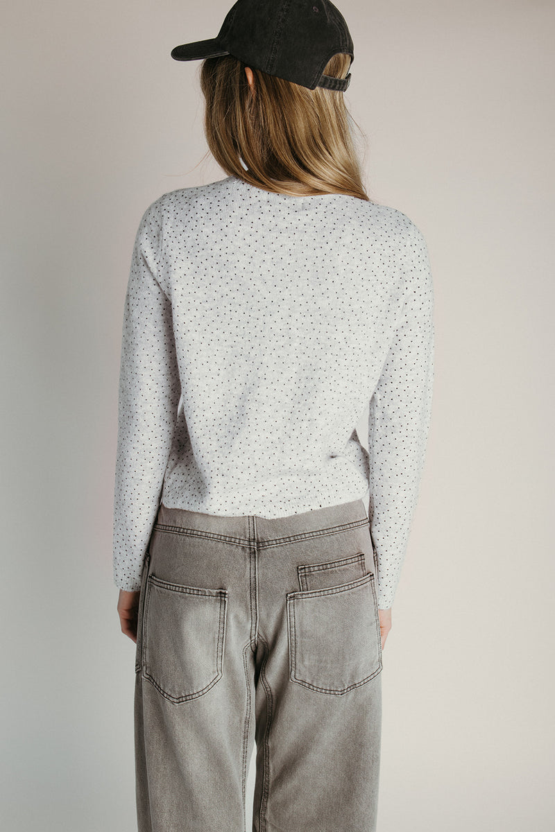 The Marlie Polka Dot Knit Cardigan in Heather Grey