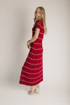 The Lorenz Striped Midi Sweater Dress in Burgundy