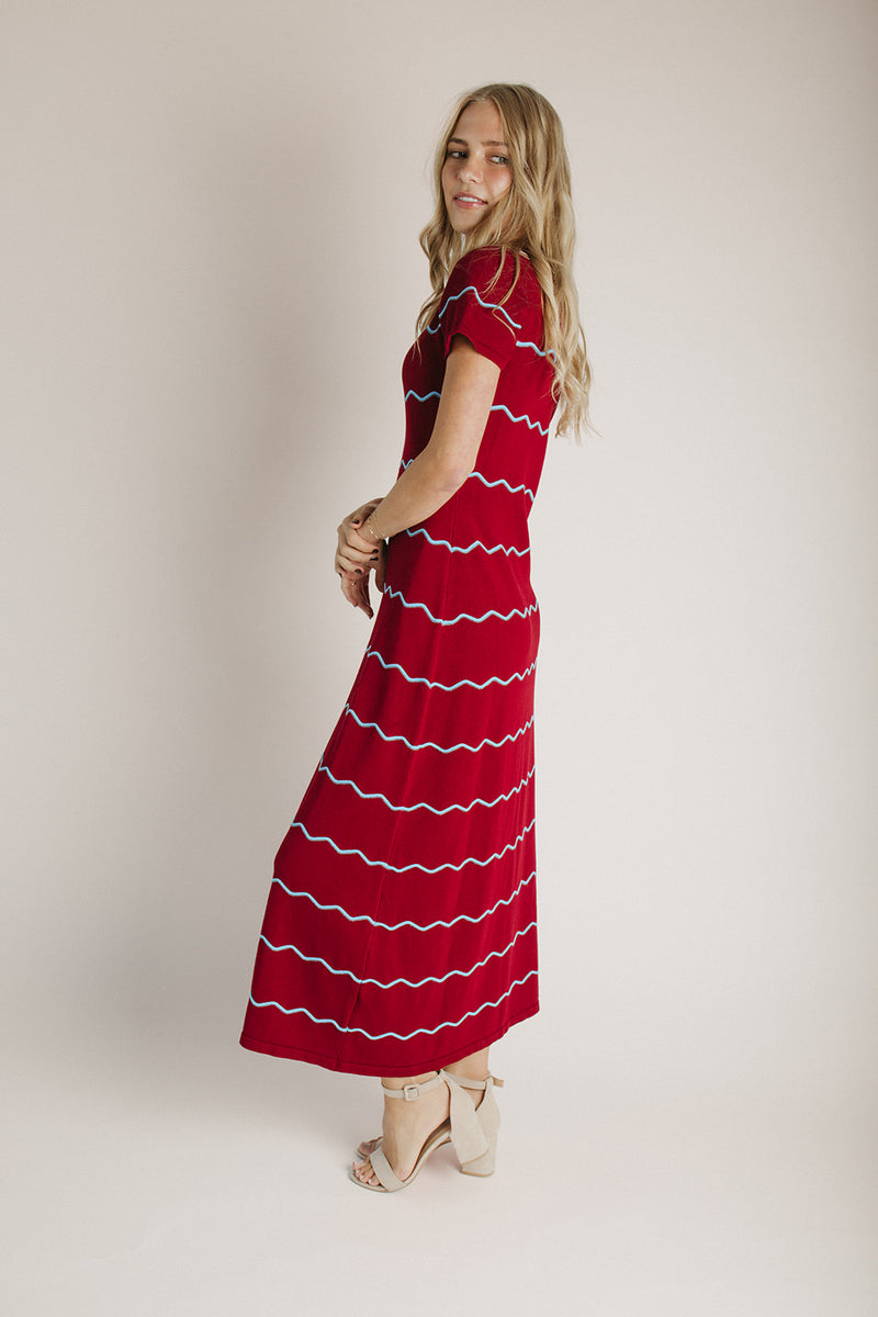 The Lorenz Striped Midi Sweater Dress in Burgundy