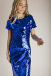 The Liviana Sequin Midi Dress in Cobalt Blue