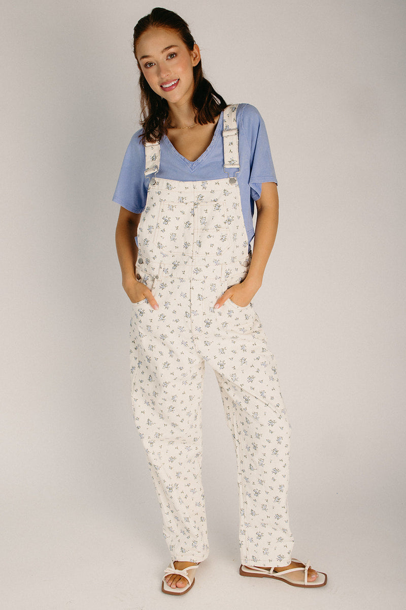 The Ginnie Floral Denim Overall in Ecru Multi – Piper & Scoot
