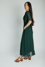 The Megan Swiss Dot Maxi Dress in Evergreen