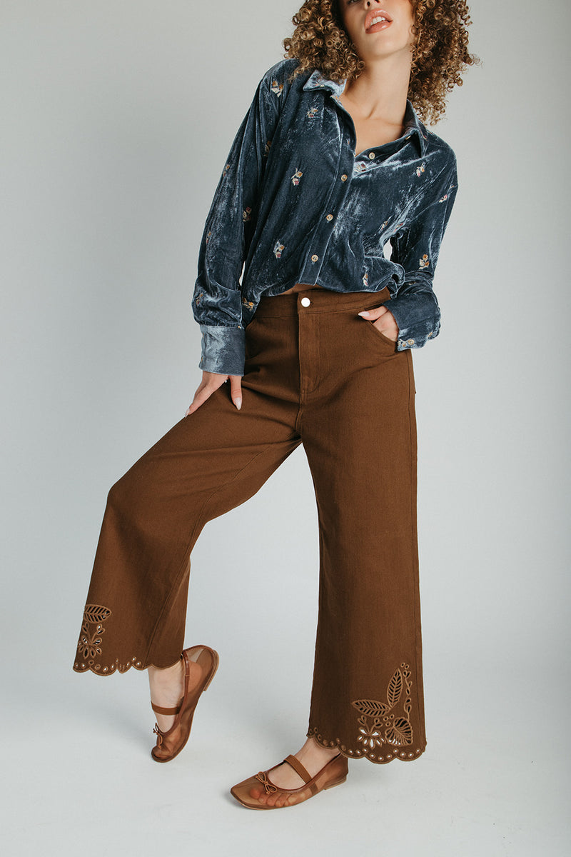 The Alton Floral Embroidered Jean in Brown