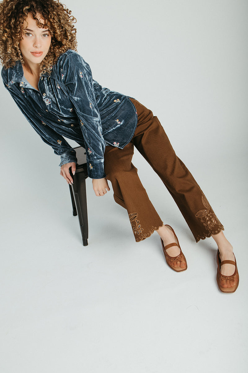 The Alton Floral Embroidered Jean in Brown