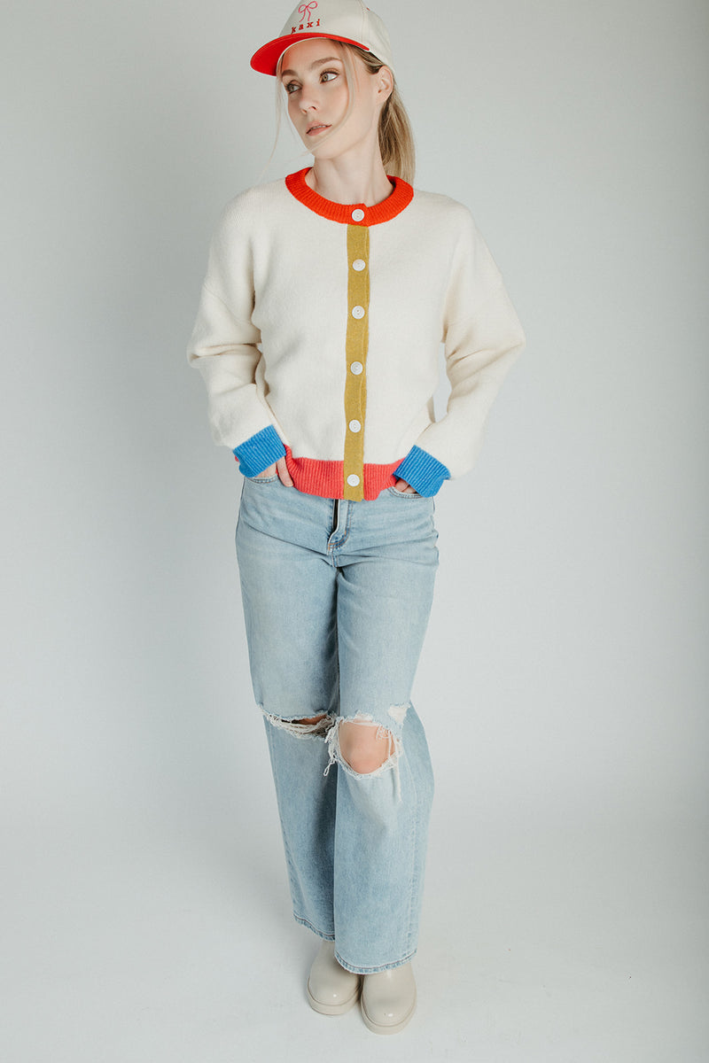 The Kersti Color Block Cardigan in Cream