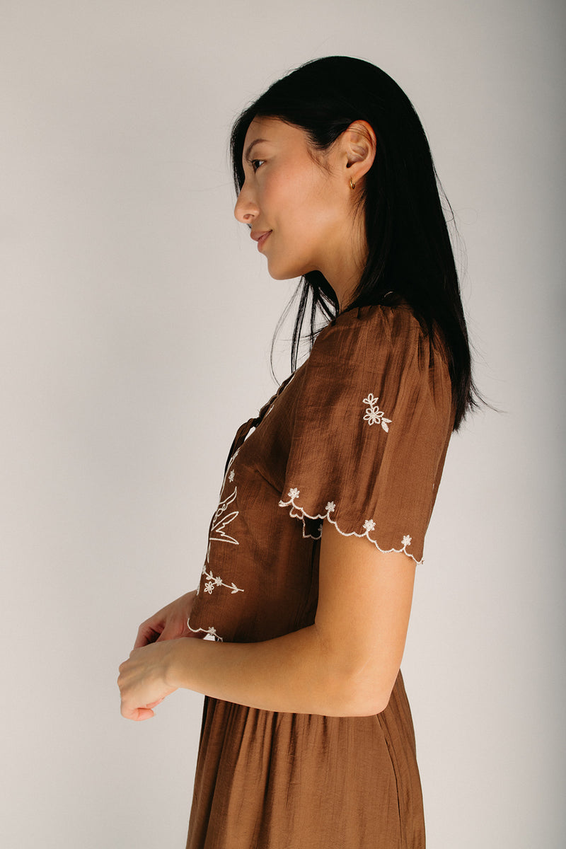 The Walland Bird Embroidered Blouse in Brown Large