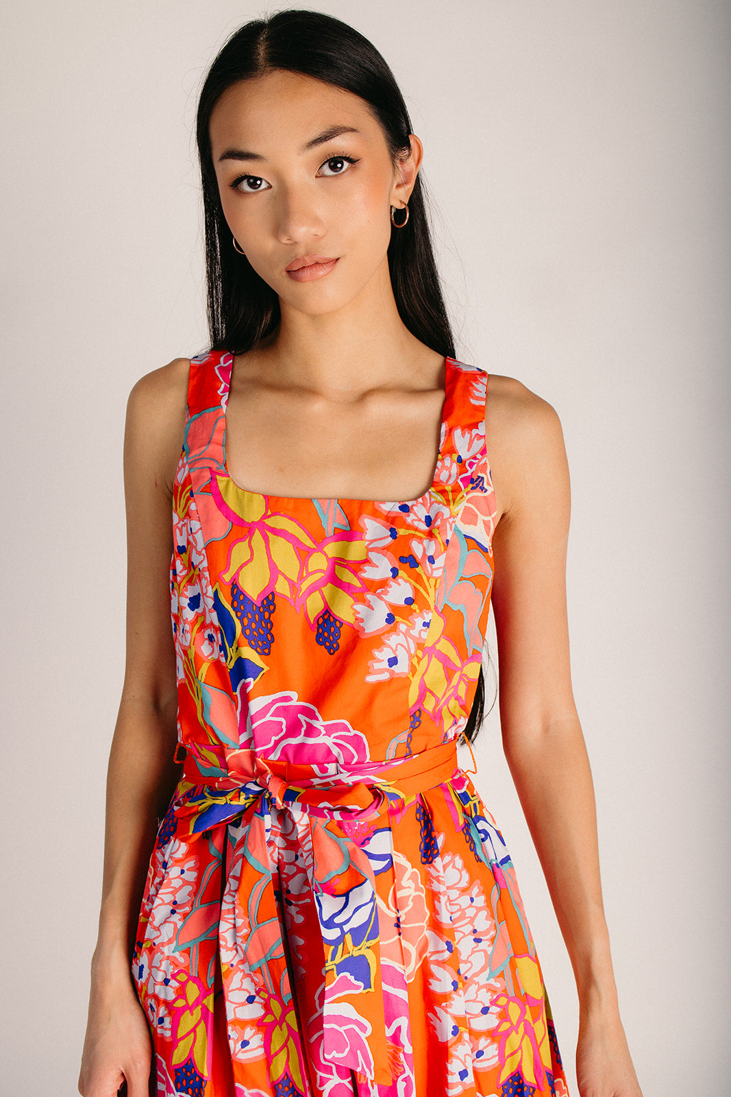 orange sleeveless dress The Rayen Tank Floral Midi Dress in Orange Multi X-Large