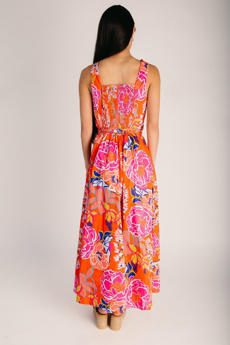 The Rayen Tank Floral Midi Dress in Orange Multi X-Large