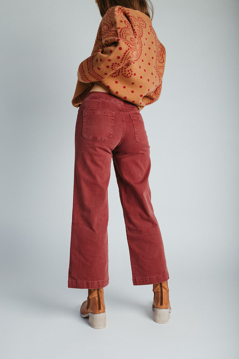 The Addi Wide Leg Crop Jean in Burgundy