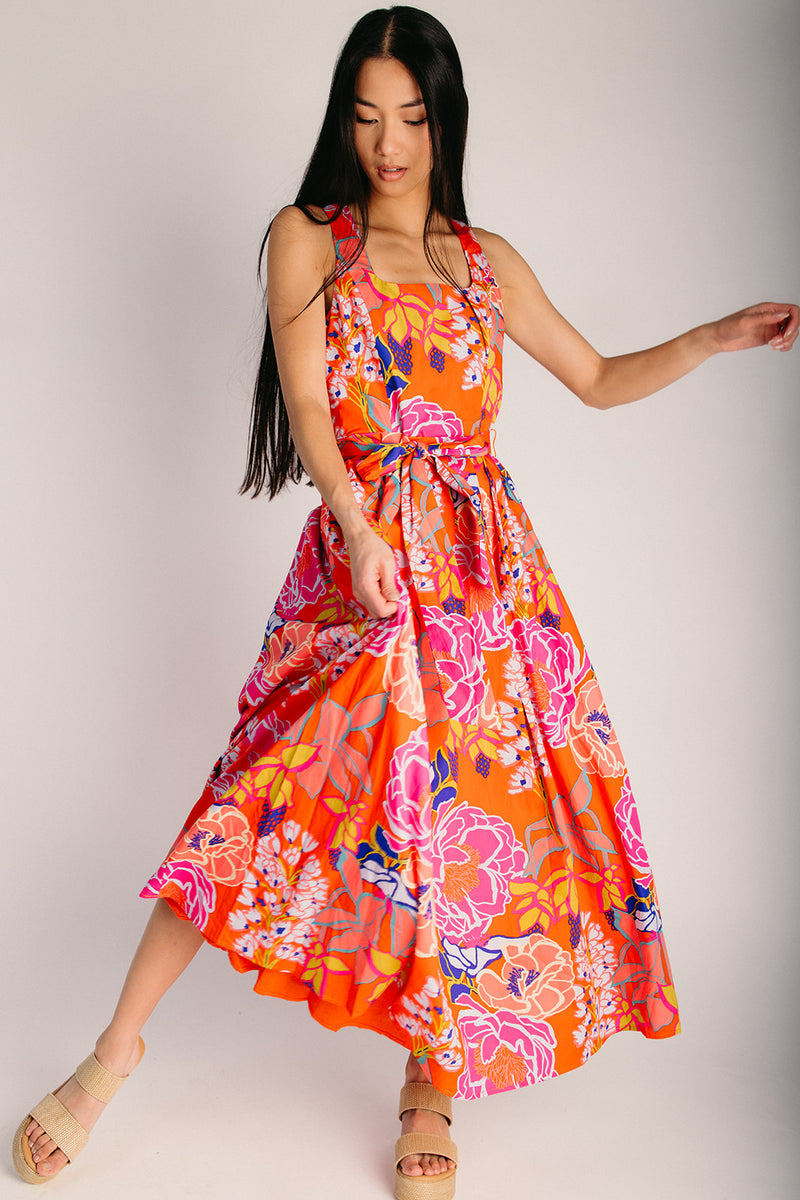 The Rayen Tank Floral Midi Dress in Orange Multi X-Large The Rayen Tank Floral Midi Dress in Orange Multi X-Large