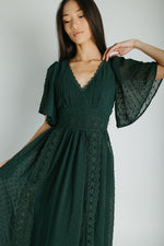 The Megan Swiss Dot Maxi Dress in Evergreen