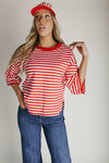 The Betsy Lace Trim Blouse in Red Stripe