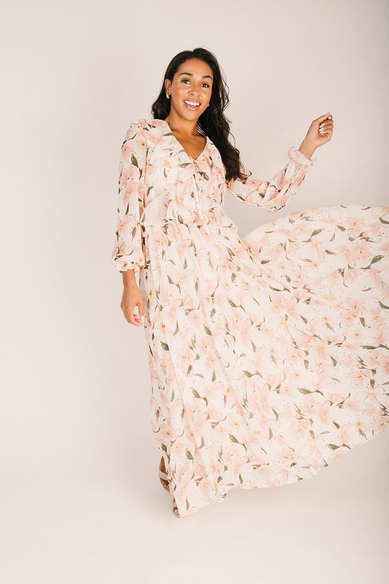 The Yarnish Flowy Ruffle Floral Maxi Dress in Cream Piper & Scoot The Yarnish Flowy Ruffle Floral Maxi Dress in Cream Piper & Scoot